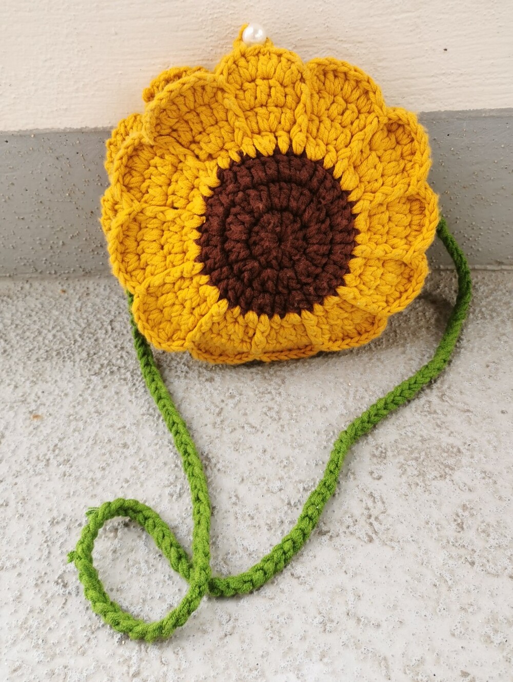 Handmade Crochet Sunflower Crossbody Bag Pearl Button Floral Purse